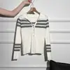 Nuevo Suéter de Punto Rayado con Cuello Semiabierto 2025 para Mujer, Top Ajustado de Manga Larga con Cuello en V para Otoño