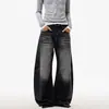 Jeans Negros Barbudos Retro Americanos para Hombres y Mujeres, Corte Limpio, Lavado Vintage, Corte Holgado, Pantalones de Pierna Ancha para Parejas, Modernos