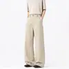 Pantalones casuales de pierna ancha, pantalones ligeramente acampanados hasta el suelo, pantalones casuales curvos estilo americano, corte commuter para hombre, corte holgado retro