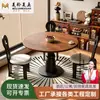 Conjunto de mesa de jantar e cadeiras em madeira maciça de seringueira estilo vintage, mesa redonda criativa retrô preta para espaços pequenos, mesa de jantar de 1M para seis pessoas