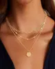 Collar Europeo y Americano Transfronterizo Multicapa Apilable para Mujer Cadena para Clavícula Colgante Geométrico Redondo Dorado Joyería de Colgante de Moda Versátil con Temperamento
