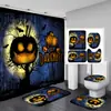Cortina de Banho de Abóbora de Halloween Decoração de Festival Cortina de Chuveiro de Banheiro à Prova d'Água Divisória de Banheiro Impressa Conjunto de Quatro Peças