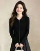 Top de punto con cuello francés y cremallera bidireccional de hilo coreado para mujer, otoño, entallado a la cintura, elegante, elástico, de manga larga, para usar como base