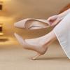 Salto Alto Francês Feminino 2025 Novo Salto Grosso Nude Elegante Primavera Couro Envernizado Senso de Design Cyber Celebridade Bico Fino Sapatos Solteiros