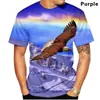 Explosiones de Verano 2024 Nueva Camiseta con Estampado 3D de Águila Camiseta con Patrón de Pájaro Moda Callejera para Hombre y Mujer Manga Corta Top Casual