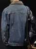 Chaqueta de Mezclilla Retro Americana con Solapa para Hombre, Marca Nueva de Moda, Chaqueta de Mezclilla Holgada Casual Cool de Trabajo