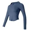 Camisa Polo de Manga Longa com Gola para Yoga de Verão Top Esportivo para Corrida Matinal Justa Casual Fina Camiseta Fitness para Mulheres