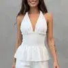 2026 Comercio exterior transfronterizo europeo y americano ropa de mujer verano nuevo color liso con recortes cuello halter corte ajustado top camisola de moda casual