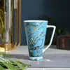 Taza Grande de Porcelana de Hueso, Serie de Pintura al Óleo Creativa para Uso Doméstico, Vaso de Agua para Pareja, Estilo Europeo, Lujo Ligero, Simple y Artístico