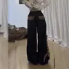 Jeans Patchwork Estilo Retrô Americano com Estampa de Leopardo e Corte Scimitar para Mulheres, Novo Estilo de Inverno, Cintura Baixa, Calça Reta Solta de Perna Larga