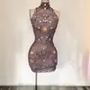 Vestido Curto de Verão Sem Mangas com Strass Brilhante para Mulheres Festa Baile Casamento Aniversário Vestido Performance de Cantora