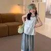 Nuevo Conjunto de Verano 2026 para Chicas Fugu: Conjunto de Dos Piezas con Tirantes, Top sin Mangas para Niños para Atar, Camisa Base que Ceñe la Cintura