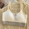 Camisole floral com poá, peça íntima, colete respirável para ensino fundamental e médio, algodão puro, colete fixo integrado, pequena roupa íntima