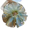 Accesorio para el Cabello Atmosférico Estilo Francés de Perlas Artificiales con Gradiente Azul Fresco, Cuentas Flotantes, Bordado de Organza y Scrunchie