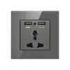 Hong Kong e Macau Exportador Vidro Cinza USB com Painel de Cinco Furos Fabricante Atacado Doméstico Duplo Transfronteiriço Multifuncional Tipo 86