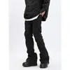 Pantalones Largos Casuales de Trabajo Funcionales Plegados de Pierna Recta Unisex Color Negro Acampanados Moda Americana de Calle Primavera Verano