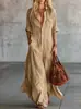2026 Amazon Sitio Independiente Transfronterizo Europeo y Americano Comercio Exterior Camisa Larga Cuello Camisero Botón Retorcido Bolsillo con Parche de Moda Vestido