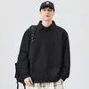 Camisa Polo Versátil Coreana Madura para Hombre, Otoño e Invierno Sudadera Casual Elegante con Cuello Trasero Bordado con Diseño Mangas de Cimitarra