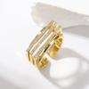 Anel Moderno Personalizado para Mulheres, Joia de Mão Geométrica Fashion, Anel Aberto Multicamadas Banhado a Ouro Real com Diamantes Completos, Joia de Mão