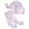 Pijama Feminino de Seda Sintética Tamanhos Médio e Grande Infantil Estampa de Corações Manga Longa Conjunto para Casa Venda Quente na Amazon Europeia e Americana