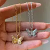Colar Borboleta Escovada em Prata de Lei 925 Luxo Acessível High-End Ins Estilo Francês Meados do Século Corrente de Clavícula Pingente em Ouro 18K