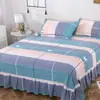 Saia de Cama Escovada Colcha Peça Única Lavada Cama de 1,8m Capa Protetora Amiga da Pele para Dormir Nu Moda Saia de Renda Cama Lençóis de Cama