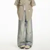 Novos Jeans Femininos de Perna Larga, Calças com Estampa de Estrela Retro Americana, Calças Largas Retas Lavadas Desgastadas