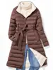 Chamarra de plumas transfronteriza de longitud media con cuello alto para mujer, nuevo estilo invierno 2026, bloques de color, ceñida a la cintura, adelgazante, cálida, abrigo de plumón de pato blanco