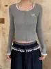 Camisa de Base Manga Longa com Renda Puro Estilo Lust para Mulheres 2025 Primavera Novo Estilo Camada Interna Top Justo Tendência