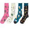 Calcetines de Algodón Arcoíris Cigarrillo Gato Pony Cactus Barra para Mujer de Cuatro Estaciones y para Hombre de Moda
