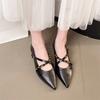 Sapatos Femininos Elegantes de Camurça de Ovelha de Primeira Camada, Bico Fino, Boca Rasa, Novo Estilo Outono 2026, Salto Médio, Tira Cruzada, Sapatos Casuais Mary Jane