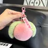 Pele de Coelho Rex Bolsa de Pelo Cor de Pêssego Pingente Bola Pequena de Pelo de Pêssego Decoração Chaveiro de Carro em Forma de Coração Estilo Ins