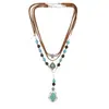 Collar de clavícula en capas estilo bohemio turquesa de moda transfronterizo, lujo ligero con un toque vintage de alta gama, gargantilla de cuentas multicapa