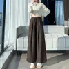 Calça jeans larga com estampa de bambu, em falso algodão-linho, para mulheres, novo estilo outono 2026, cintura alta, solta, casual, com fenda, calça reta cropped