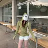 Top de manga larga ajustado con botones y cuello medio abierto estilo coreano para mujer, camiseta casual de primavera con capucha, camiseta básica 25296