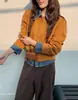 Cárdigan de punto patchwork de mezclilla con cuello para mujer, suéter chaqueta casual holgado de manga larga, nueva moda de otoño e invierno, versátil