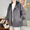 Chaqueta con capucha de estilo nuevo para hombre de primavera y otoño, doble pieza falsa, ropa exterior holgada, capucha con cordón, tendencia callejera, top casual