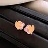 Brincos de Trevo Banhados a Ouro Estilo Antigo com Strass e Acabamento Escovado, Corrente Versátil Estilo Estrelado para Clavícula, Presente para Namorada, Anel