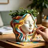 Figura de yeso de una niña con cabello largo, taza vacía para velas de cristal de aromaterapia, maceta, adorno de decoración creativa DIY