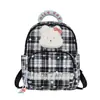 Dulce mochila de cuadros para niñas con un oso de peluche 3D, moderno diseño de doble hombro y ribete de encaje, perfecta para salidas de bebé