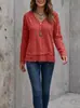 Nueva Ropa de Otoño/Invierno para Mujer 2026 Camiseta de Manga Larga Casual con Parches de Encaje en V para Mujer Sitio Web Independiente Europeo y Americano de Amazon