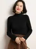 Outono e Inverno Novo Feminino Cashmere Puro Slim Fit Grosso Gola Meio Alta Camada Interna Camada Base Suéter Quente Malha