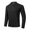 Jaqueta de Lã Americana Nova para Primavera e Outono Masculina com Zíper Meio Aberto Cinza Claro de Veludo Alemão Camada Base Camiseta Elástica de Manga Longa para Fitness