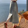 Falda de Mezclilla de Cintura Alta en Línea A para Mujer, Estilo Nuevo Versátil de Moda con Abertura Trasera, Falda Bodycon de Longitud Media Suelta Adelgazante