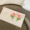 Brincos de Prata S925 Menina Tulipa Coração Rosa Morango Flor Primavera Verão Elegantes Modernos Brincos Femininos