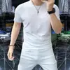Popular 2025 Moda Versátil Tendência Masculina Algodão Mercerizado Cor Lisa Simples Manga Curta Camiseta de Verão Retrô