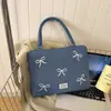 Bolsa de Hombro Única de Mezclilla Lavable con Bordado Hilo Estilo Ins Coreano Bolsa de Almacenamiento Plana Bolsa para Laptop Bolsa de Hombro Única