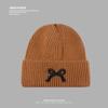 Chapéu de Outono e Inverno Feminino com Laço Chapéu de Tricô Estilo Coreano Versátil Mostra o Rosto Pequeno Chapéu de Lã Quente para Exterior Chapéu para o Frio Moda