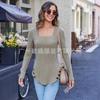 Moda Femenina Popular Transfronteriza Otoño e Invierno 2025 Amazon Wish Más Vendido Camiseta de Cuello Cuadrado