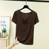 Nova camiseta de verão com renda e cadarço, manga curta, para mulheres, fina, estilosa, versátil, modeladora, plus size